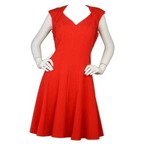 Calvin Klein Red V-Neck Fit Flare Dress